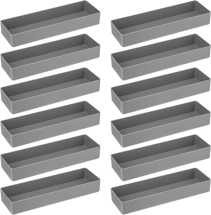 Teling 12 Pcs Grey Large Rectangular Desk Organizer Set Half Accessory Tray Plastic Tabletop Organizer for Office Home or Study Dimensions: 9.45 x 2.95 x 1.38 Inches