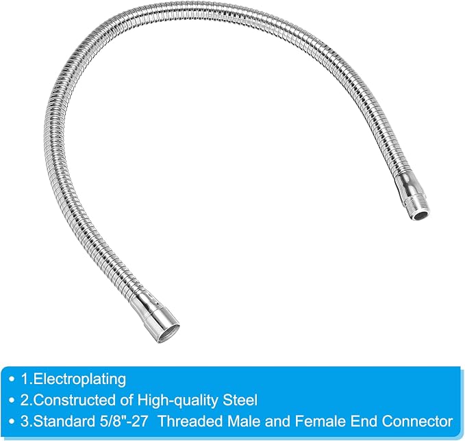 PATIKIL 24" Microphone Gooseneck, 1Pcs 5/8"-27 Thread Metal Universal Hose Flexible Arm Gooseneck Tube Extension for Multifunction DIY, Silver Tone
