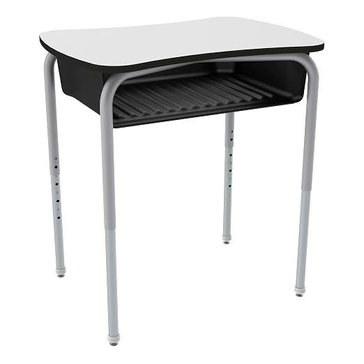 Learniture Bow Tie Adjustable Height Open Front Desk with Dry-Erase Whiteboard Top, Black Book Box, Silver Mist Frame (2-Pack)