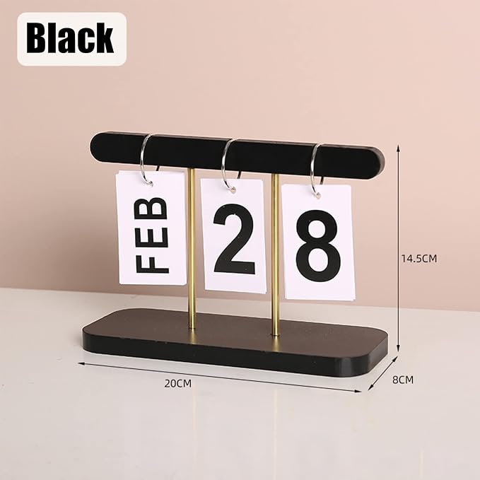 Perpetual Daily Flip Calendar for Desk Reusable Office Desktop Decor Home Accessories Photography Props (Black)(TZL-calendar)