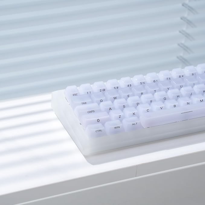 Jelly Crystal Transparent Keycaps, Clear MDA Profile, RGB Compatible 115 Keys Custom Set for Cherry MX Mechanical Gaming Keyboards (White Side Printed)