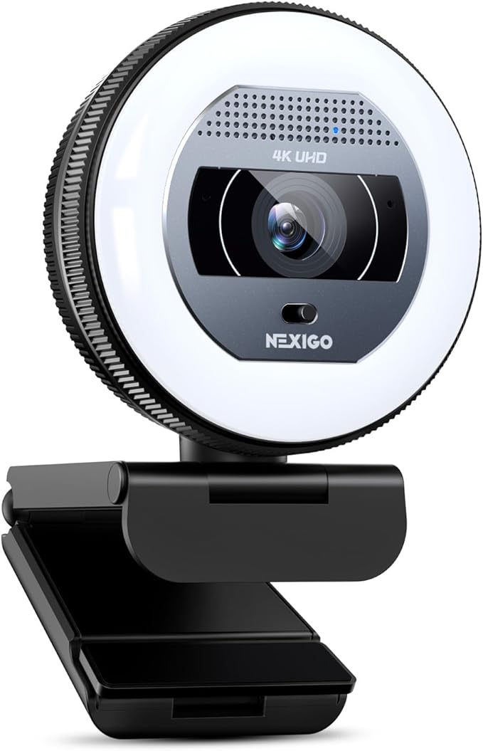 NexiGo N930E Pro, 4K Webcam with Ring Light, PDAF Autofocus, 1080P@60FPS, Dual Noise-Canceling Mics, Built-in Privacy Shutter, Web Cam for Streaming, Meeting, Gaming