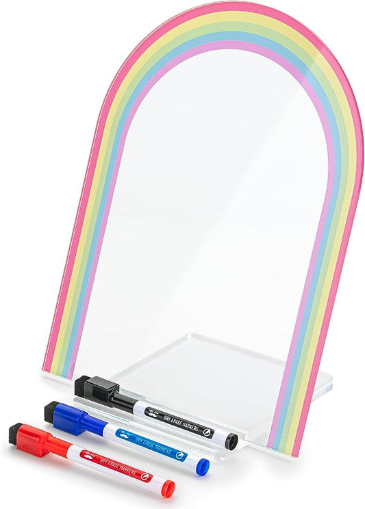 Mr. Pen- Clear Acrylic Board with Stand, 11.8" x 9", 3 Markers | Rainbow Theme, Clear Dry Erase Board for Desk
