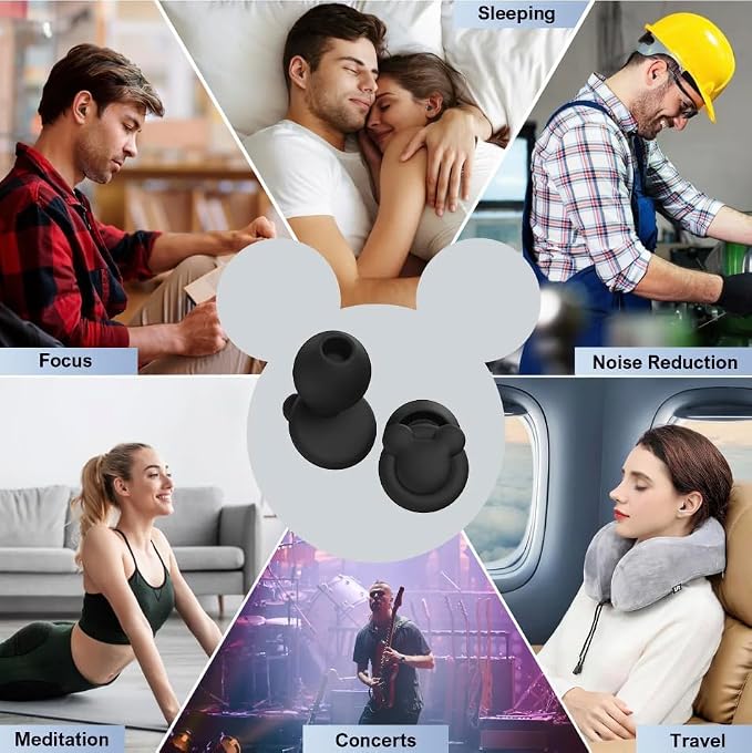 Ear Plugs for Sleeping Noise Reduction, Hearing Protection Ear Plugs for Sleep, snoring, Study, Super Soft with 8 Ear Tips in XS/S/M/L (Black)