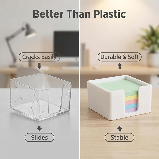 Silicone Sticky Note Holder for Desk - Modern 3x3 Inch Memo Pad Dispenser Post Note Holder, Minimalist Desk Storage Organizer for Office, Home, and School, White