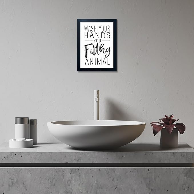 Bathroom Quotes Wall Decor, Black and White Bathroom Wall Art, Toilet Decor Signs Small Black Framed Canvas Art for Kid's Washroom