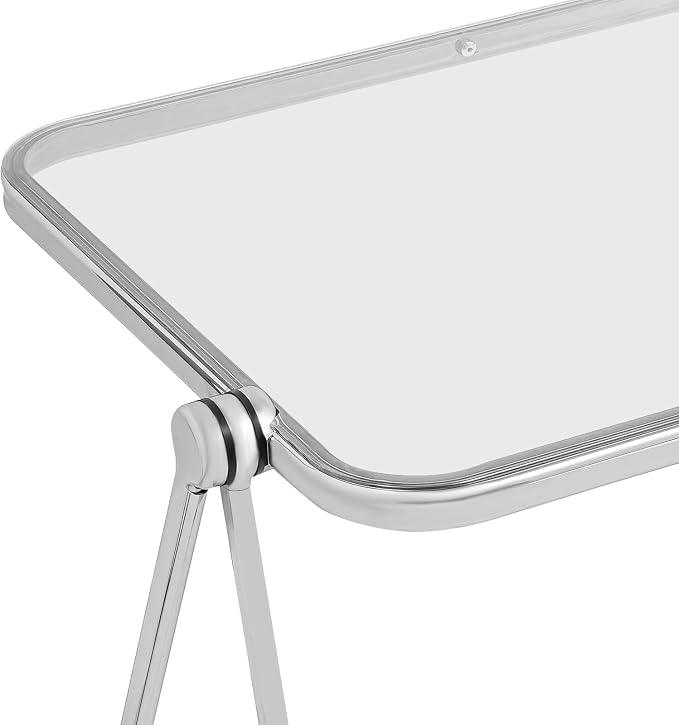 Acrylic Folding Table, 25 * 20 * 27in Compact Writing Desk with Sturdy Metal Frame, Side Table for Small Spaces, Home Office, Small Computer, Snack Dinner on Couch (Silver and Clear)