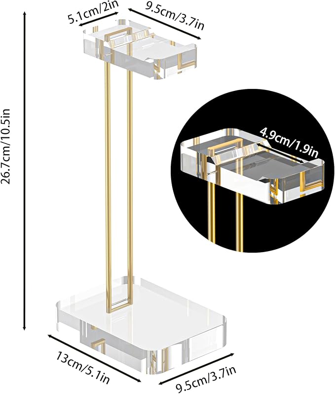 Headphone Stand Headset Holder for Desk, Solid Christal-Clear Acrylic with Gold Hardware Earphone Hanger for Gaming Room Office Accessories