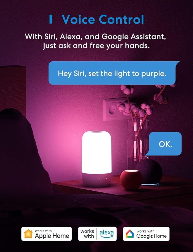 Meross Smart Table Lamp for Bedroom, Smart Lamp Works with Homekit and Alexa, WiFi LED Nightstand Lamp with Tunable White & Dimmable RGBW, Schedule and Timer, Voice App Touch Control
