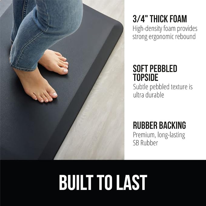 GORILLA GRIP Comfortable Cushioned Kitchen Mats for Floor, 70x24, Waterproof and Stain Resistant Soft Top, 3/4 Inch Thick Ergonomic Standing Desk Anti Fatigue Mat, Foam Supports Ankles and Feet, Onyx