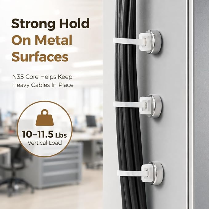 Magnetic Cable Zip Tie Mounts Kit, 30 Pcs Holders with 100 Pcs Cable Ties, Heavy-Duty Magnetic Wire Management for Desk, Office, Home, Automotive, Marine, Multipurpose Cable Clips Organizers, Silver