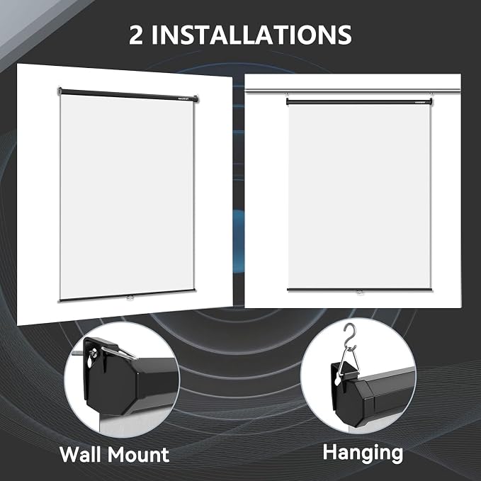 RAUBAY Retractable Pull Down White Screen Backdrop - 59.8" x 86.6" Collapsible Wall-Mount Background for Professional Video Production, Photography, TikTok and Video Conferencing