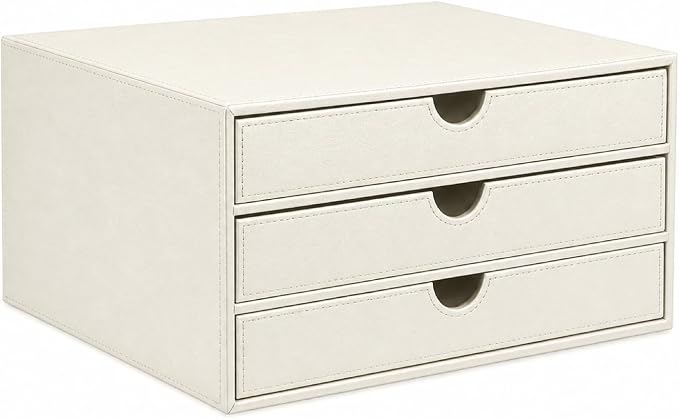UnionBasic Document Organizer, 3-Drawer File Cabinet Document Storage Box, Office Desktop Filing Organizer, Creamy White
