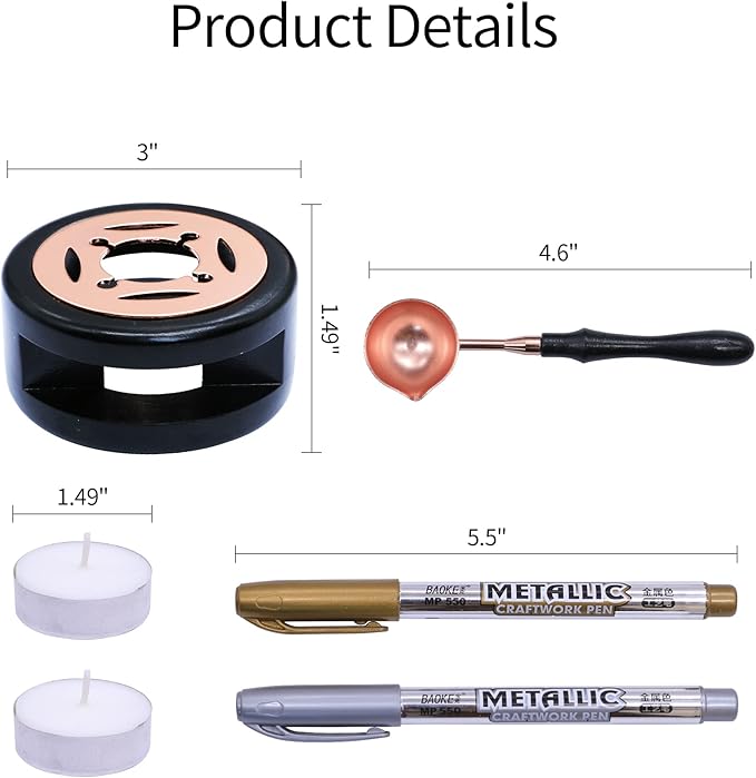 SWANGSA Wax Seal Warmer Kit, Sealing Wax Furnace Tool with 2pcs Pens, Spoon and 2pcs Candles for Wedding Invitation Envelope Letter Seals (Black)