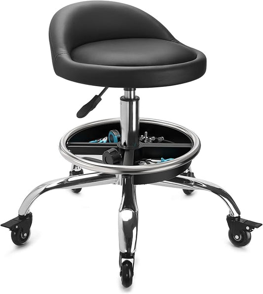 Garage Mechanic Stool Chair, Rolling Workshop Stool with Tool Tray Storage, Height Adjustable Heavy Duty Swivel Task Chair, Mechanic Chair for Garage, Shop, Auto Repair (Style 2)