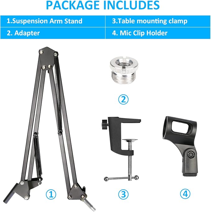 Mic Stand with Foam Windscreen For Blue Snowball, Suspension Boom Scissor Arm Stand with Pop Filter Cover for Microphones iCE USB Mic by SUNMON