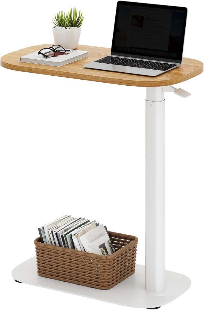 SANODESK 24''Standing Desk Pneumatic Height Adjustable Mobile Overbed Table | Desk Laptop Desk,Bedside Table,Computer Cart for Home Office Computer Workstations Small Spaces,23.6" W x 13.8" D,Maple