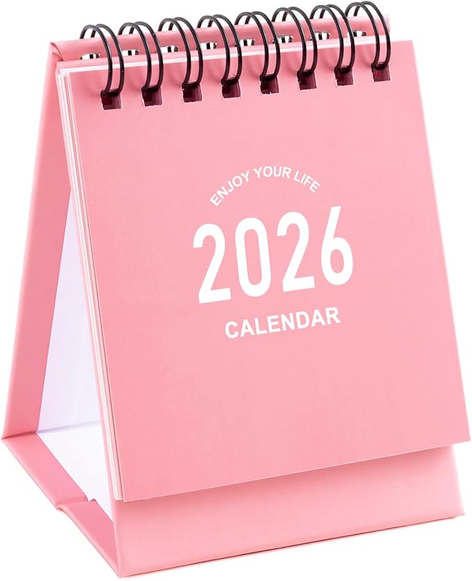 Mini Desk Calendar 2026-2027 - Jan 2026 to June 2027 Small Desktop Calendar Mini Daily Schedule Thick Paper Twin-Wire Binding with Stickers for Home Office School (Mini Pink)