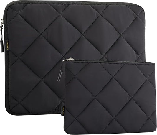 LANDICI Puffy Laptop Sleeve Carrying Case 14 15 Inch Compatible with MacBook Pro 14/15, MacBook Air M2 15, Surface Laptop 4/5, Chromebook 14, Cute Computer Cover Bag with Accessories Pouch, Black