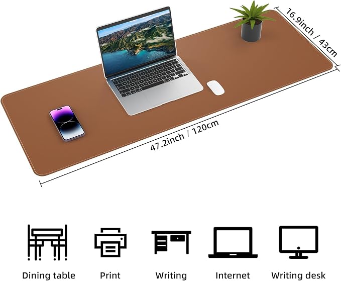 AFIING Leather Desk Pad Protector, Large Desk Mat with Natural Cork & PU Leather, Mouse Pad, Non-Slip Waterproof Desk Writing Pad for Office and Home (Brown)