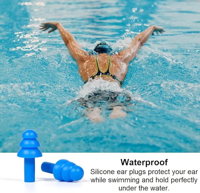 50 Pair Silicone Ear Plugs in Plastic Cases Soft Reusable Comfortable in Bulk Hearing Protection Water Earplugs Shower Diving Surfing Waterproof Sports Reusable Ear Plugs for Swimming Adults