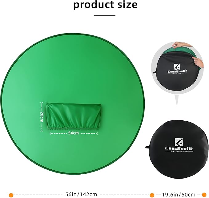 Portable Green Screen Backdrop (56''), Collapsible Webcam Background for Chair, Chroma Key for Home Office Video Conferencing