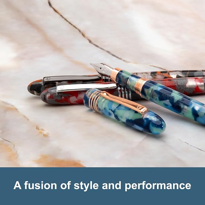 Monteverde USA Blue Mountain Fountain Pen, Stub JoWo Nib, Blue Acrylic Resin, Polished Chrome Trim, Luxury Gift Box Included