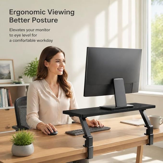 25.98'' x 9.84 ''Desktop Extender Suitable for Ergonomic Computer Monitors and Laptop risers -Floating Desktop Organizer with Clip-on Base (Black)