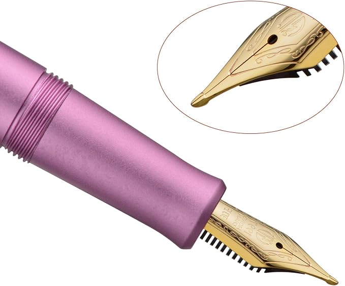 HONG DIAN M2 Black Forest Mini Fountain Pen, Long Blade Nib & Sleek Shape Aluminium Short Pocket Travel Pen (Lilac Purple)