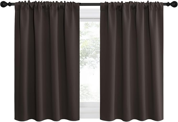 NICETOWN 2 Panels Blackout Curtains, Rod Pocket Thermal Insulated Drapes for Kitchen, Heavy Duty Small Window Treatment for Dorm Room, Studio Apartment, Basement (Toffee Brown, W42 x L30)