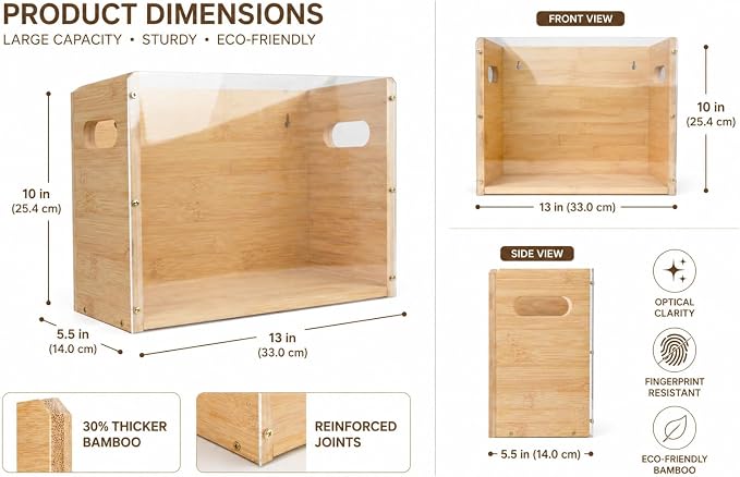 2 Pack Premium Thickened Bamboo Desktop Hanging File Organizer - Heavy Duty Portable Desk File Box with Handles, Sturdy Storage Crate for Letter Size Documents & Home Office