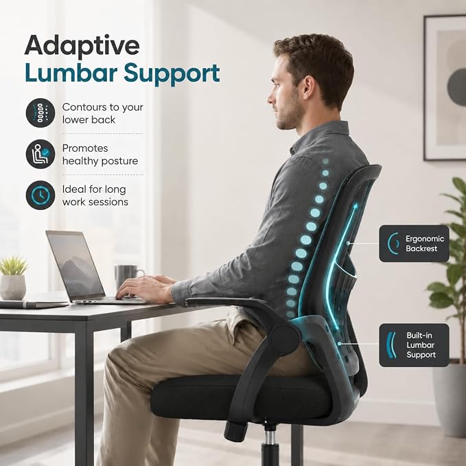 Ergonomic Office Chair, Home Office Desk Chair, Breathable Mesh Desk Chair with Adjustable Lumbar Support and Flip-up Armrests, Game Chairs, 360° Swivel Desk Chairs for Conference, Meeting Room(Blank)