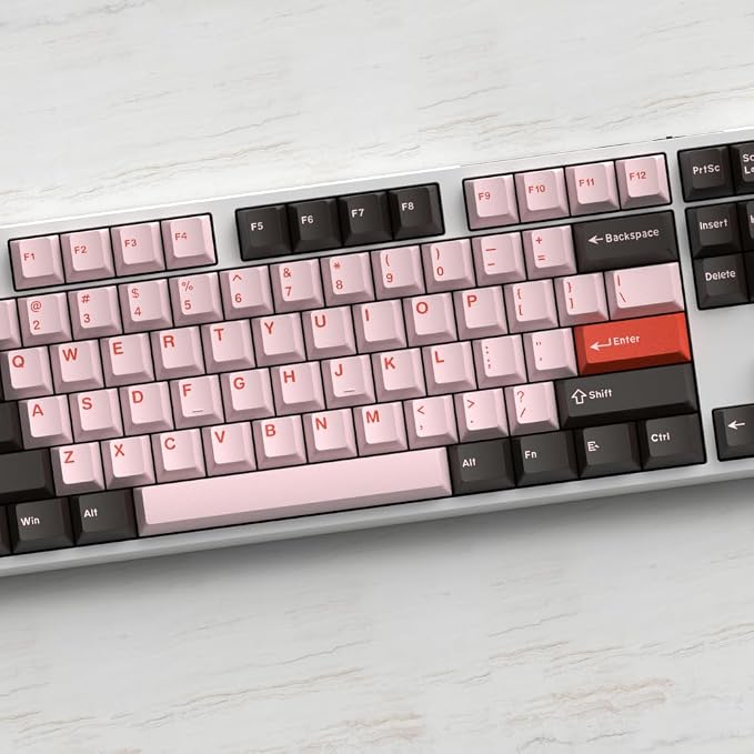 Guffercty kred Cherry Profile PBT Keycaps 156 Key Set, Fade Resistant Custom Keycaps Fit 60%/65%/75%/80%/TKL/100% Mechanical Keyboard (Flamingo)