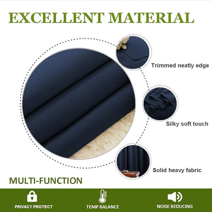 NICETOWN Living Room Curtain, Window Treatment Energy Saving Thermal Insulated Solid Grommet Blackout Drape/Drapery (Navy, Sold Individually, 42 by 84-inch)