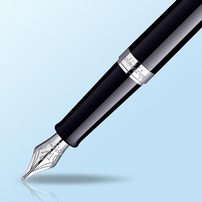 Waterman Hémisphère Fountain Pen, Gloss Black with Chrome Trim, Medium Nib with Black Ink Cartridge, Gift Box