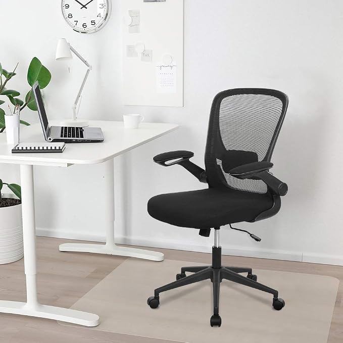 BestOffice Office Chair Ergonomic Desk Chair Mesh Computer Chair Swivel Rolling Mid Back Task Chair with Lumbar Support Flip-up Arms Massage Adjustable Chair for Women Adults(Black)
