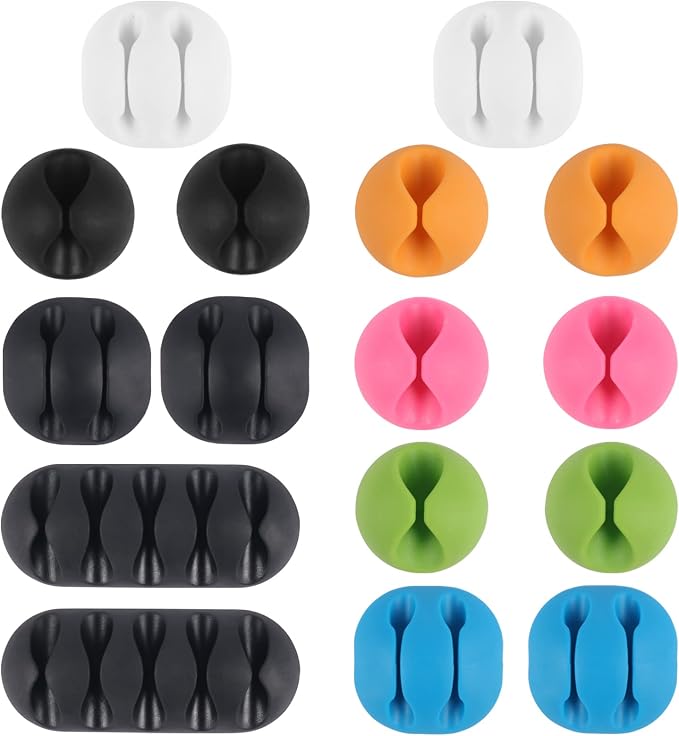 Shintop 6pcs Self-Adhesive Cable Clips for Computer, Electrical, Charging | Colorful Cord Holders, Desk Wire Clips for Nightstand Cord, Holds Cords in Place for Easy Access