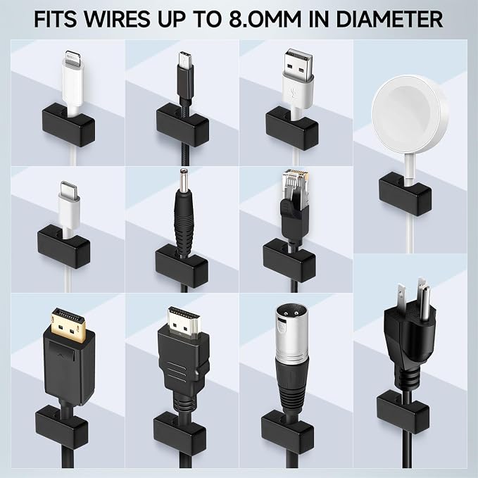 8 Pack Magnetic Cord Holder, Large Cable Clips - Strong Magnet Wire Management for Office, Under Desk, Nightstand, Car, Kitchen, Reusable Desk Cable Organizers