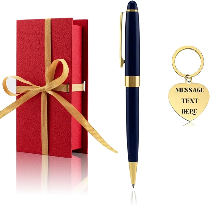 Yastar Personalized Gift Pen with a Custom Keychain - Executive Writing Pen with 2 Black Ink Refills Engraved with Your Message Name on the Pens Gift Set for Man/Women/Writers/Collection/Journalist
