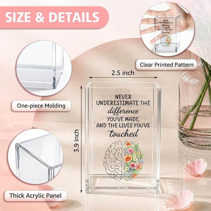 Funny Never Underestimate The Difference Acrylic Pencil Holder Gifts | Floral Appreciation Gifts for Therapist Counselor Psychologist Social Worker, Mental Health Gifts, Pen Holder Cups for Women