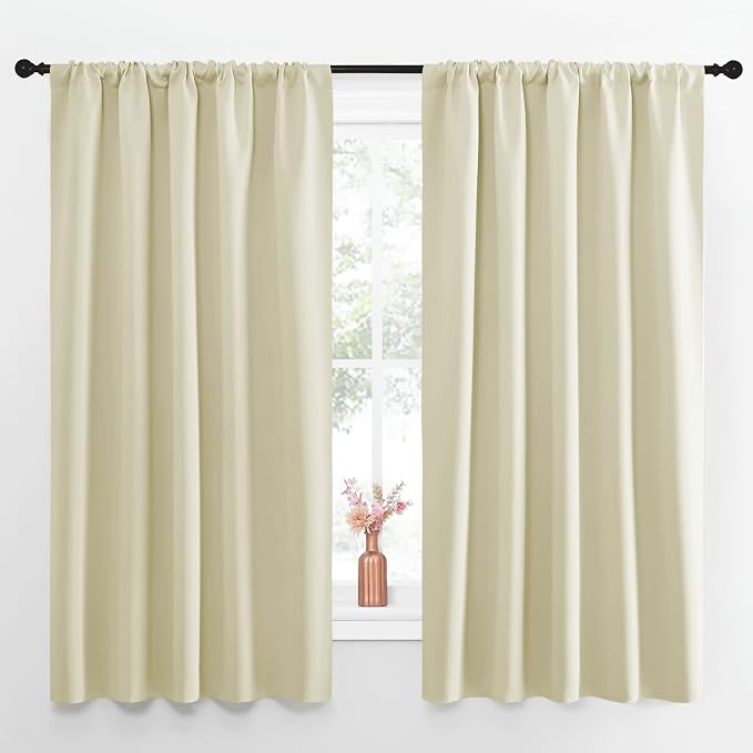 NICETOWN Blackout Curtains for Living Curtains, Room Darkening Curtains & Drapes for Kids Bedroom, Home Decoration Draperies (Beige, 52 in x 63 in (W x L), 2 PCs)
