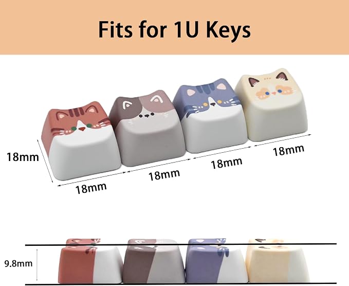 Artisan Keycaps, 4 Keys Cute Cat Custom Cover Caps for MX Mechanical Keyboard, Resin Handmade 1U Replacement for Esc Del Arrow Key - Cat Set