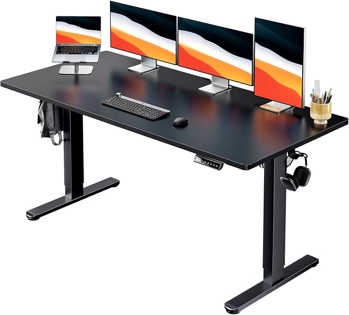HUANUO Electric Standing Desks, Whole Piece Desktop, Adjustable Height Computer Desk, 4 Height Memory Settings, Sit Stand Up Desk for Home Office, 60" x 24", Black