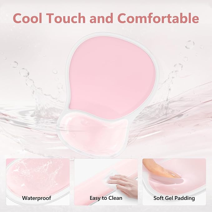 AKIT Ergonomic Gel Mouse Pad and Keyboard Wrist Rest, Non-Slip, Pink | Gel Wrist Support for Typing Comfort Non-slip Base Fits Standard Keyboards and Mice Reduces Fatigue During Long Work Sessions