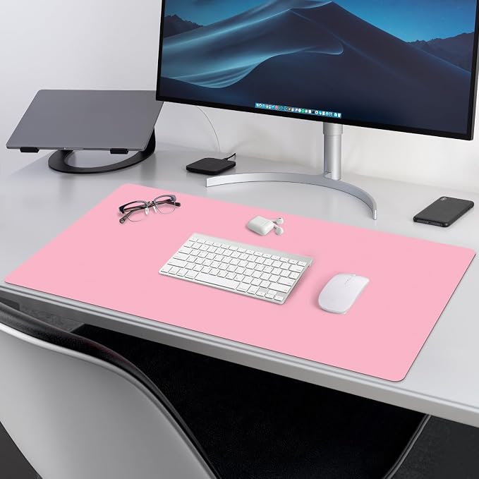 Large Office Leather Desk Mat, Large Mouse and Keyboard Pad, Laptop Pad, Desktop Protector(Pink, 31.5 in. x 15.7 in.)