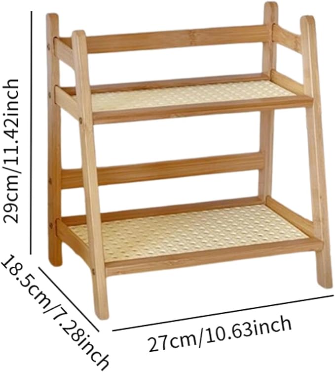 Desk Storage Organizer Bamboo Double Layer Rack,Flower Pot Stand,Desktop,2 Tier Home Decor for Kitchen Desk Bedroom Counter