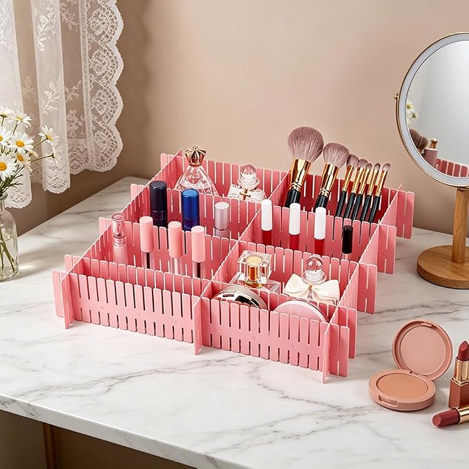 PH PandaHall 40pcs Pink Drawer Dividers Plastic Drawer Organizer 14.5x2.75 inch DIY Adjustable Drawers Separators Storage for Kitchen Bedroom Office Sock Underwear Organizing Cutlery Makeup Clothes