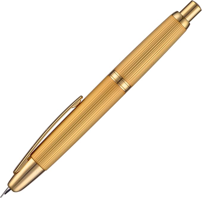 Jinhao 10 Press Fountain Pen with Box, Brushed Matt Gold Retractable Extra Fine Nib with Ink Converter Set (Golden Clip)