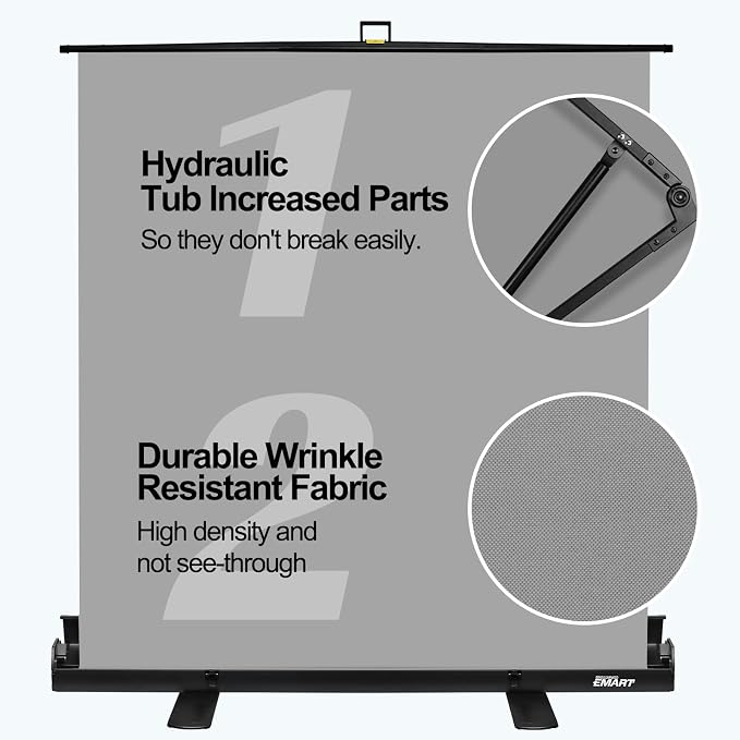 EMART 58x74in Collapsible Grey Backdrop Screen, Retractable Chroma Key Panel for Photo Background Removal, Portable Wrinkle-Resistant Backdrop with Stand for Streaming, Photographic Studio, TikTok