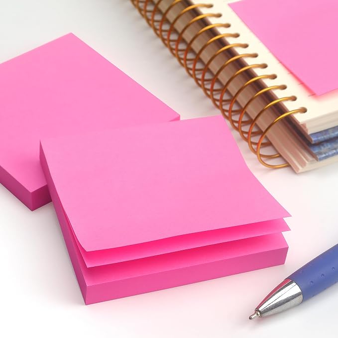 Sticky Notes 3x3 Self-Stick Notes Pads with 6 Bright Colors, Easy to Post for Office, School, Home, 6 Pads/Pack, 100 Sheets/Pad (Red)